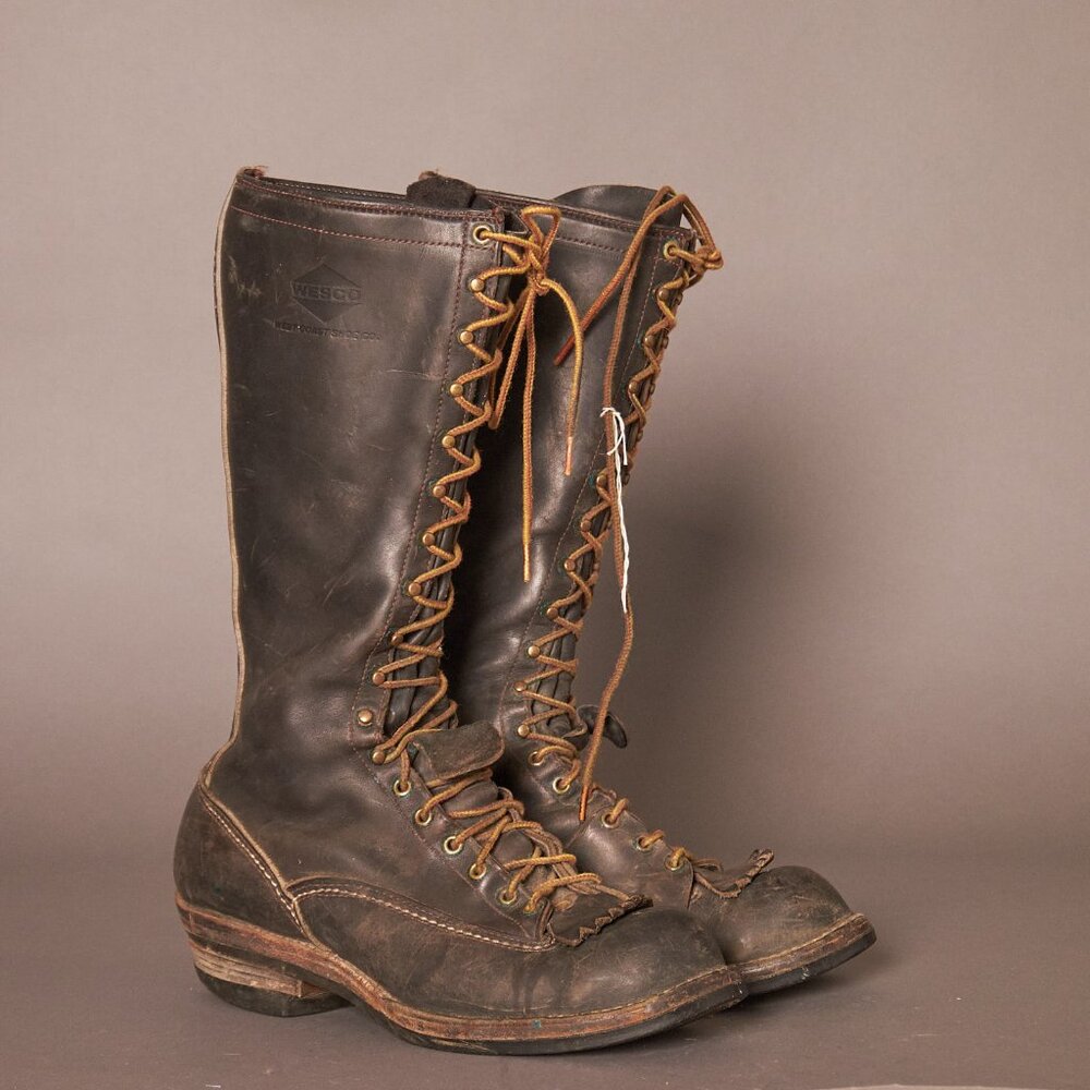 1990s Westco Vibram Sole Pole Climber Logger Black Leather Boots